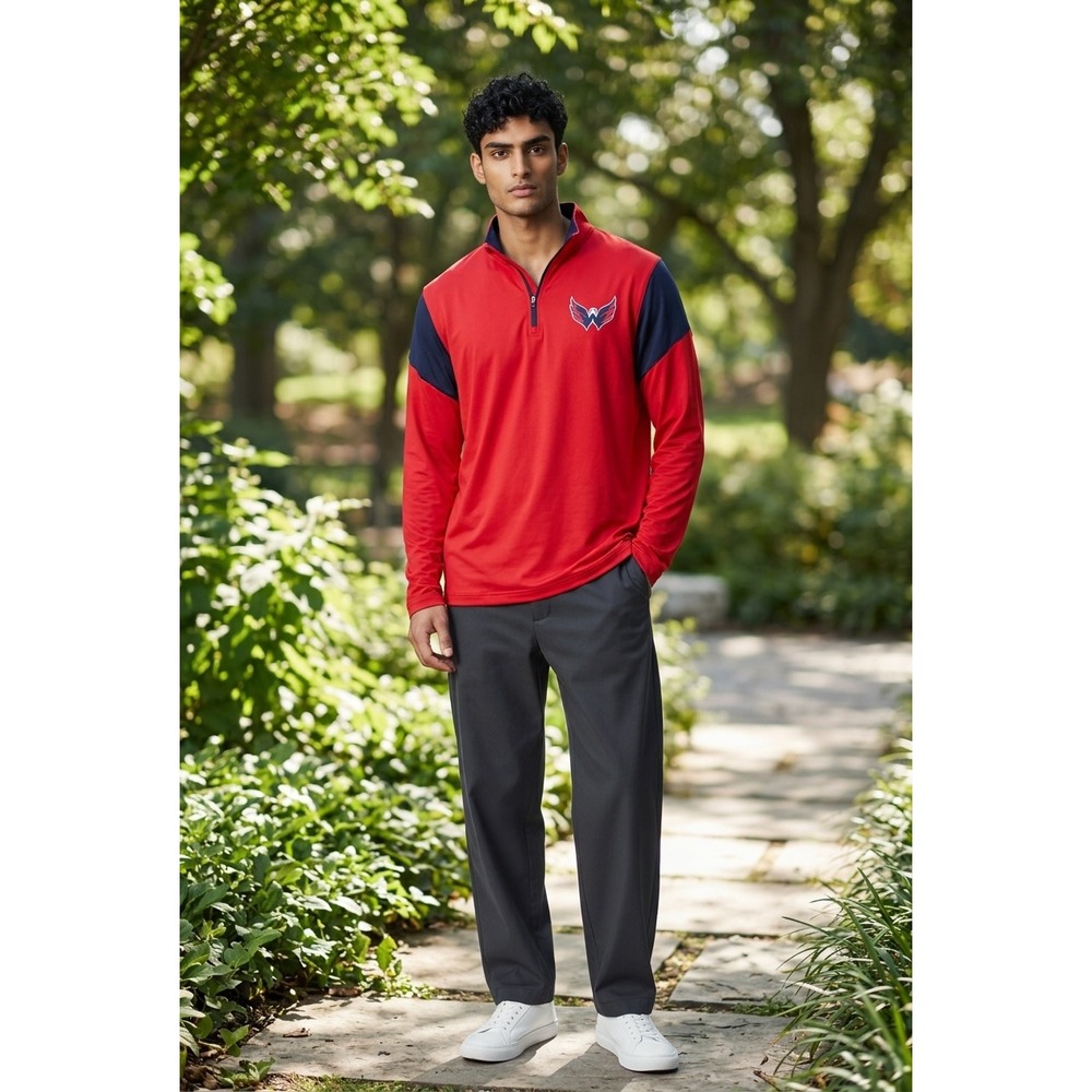 041 Fanatics NHL Washington Capitals Mens Red Navy Quarter Zip Pullover Medium